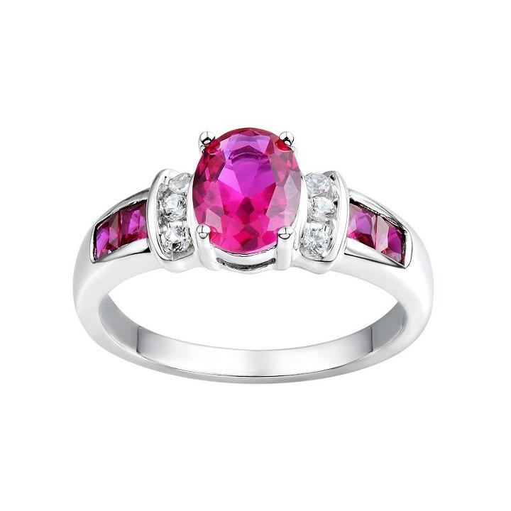 Lab-created Ruby & Lab-created White Sapphire Sterling Silver Ring, Women's, Size: 7, Red