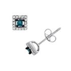 Sterling Silver 1/4-ct. T.w. Blue And White Diamond Frame Stud Earrings, Women's
