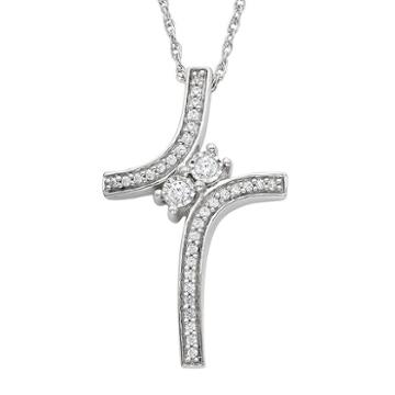 Sterling Silver 1/5 Carat T.w. Diamond 2-stone Cross Pendant, Women's, Size: 18, White
