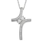 Sterling Silver 1/5 Carat T.w. Diamond 2-stone Cross Pendant, Women's, Size: 18, White
