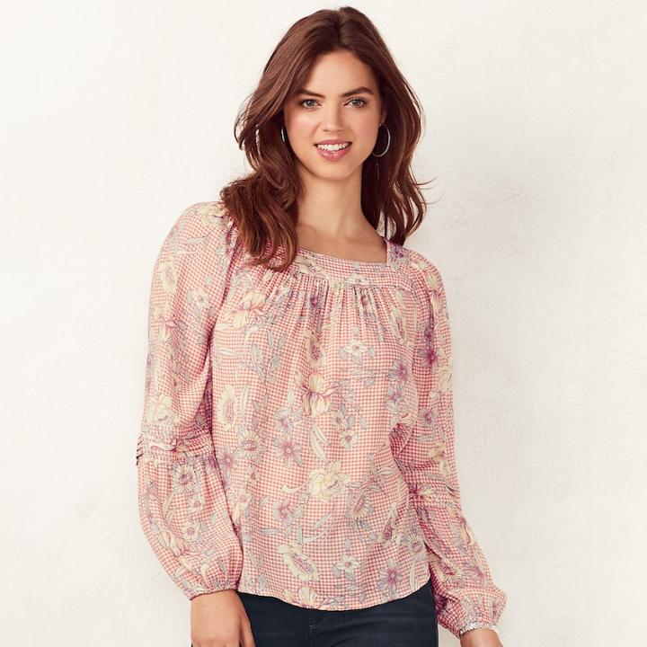 Women's Lc Lauren Conrad Love, Lauren Shirred Peasant Top, Size: Xs, White