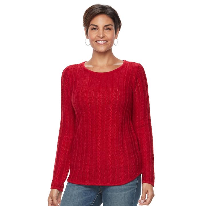 Women's Croft & Barrow® Lurex Ribbed Sweater, Size: Large, Dark Red