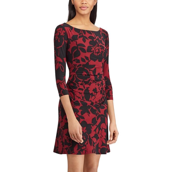 Petite Chaps Floral Fit & Flare Dress, Women's, Size: S Petite, Black