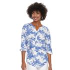 Women's Cathy Daniels Floral Roll-tab Shirt, Size: Xl, White Flowers