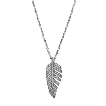 Delicate Diamonds Sterling Silver Feather Pendant Necklace, Women's, Grey