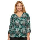 Plus Size Dana Buchman High-low V-neck Top, Women's, Size: 3xl, Dark Green