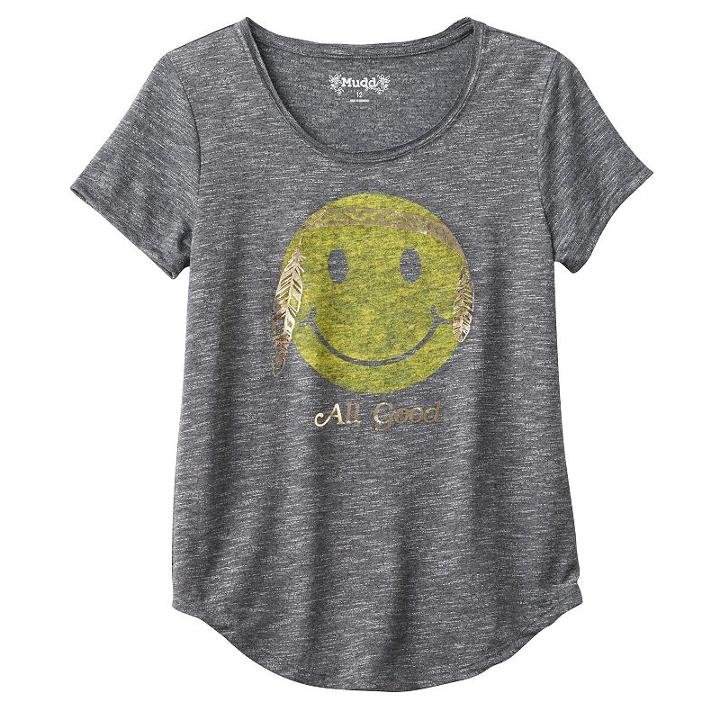 Girls 7-16 & Plus Size Mudd&reg; Raw Edge Scoopneck Shiny Graphic Tee, Girl's, Size: 18 1/2, Black