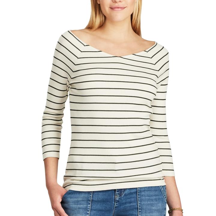 Women's Chaps Striped Ribbed Top, Size: Xs, White