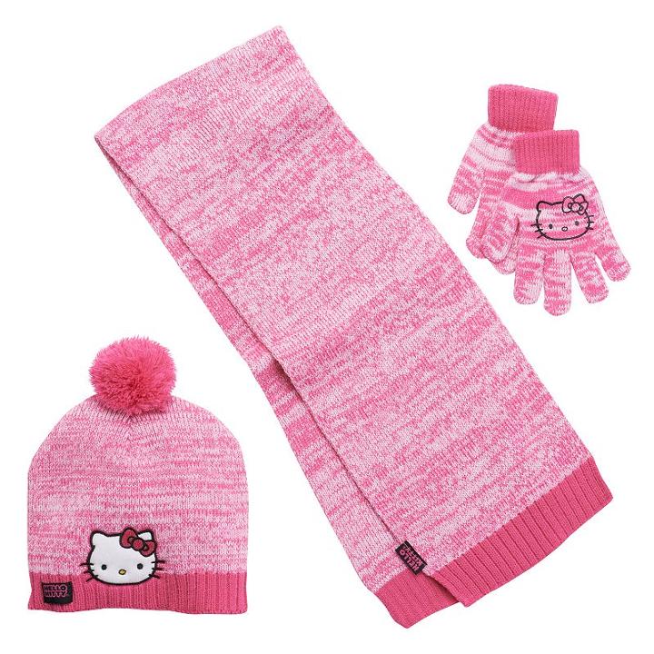 Girls 4-16 Hello Kitty&reg; Marled Pom-pom Hat, Gloves & Scarf Set, Girl's, Pink