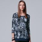 Women's Simply Vera Vera Wang Chiffon Trim Print Top, Size: Large, Blue