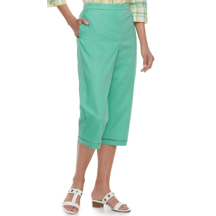 Women's Alfred Dunner Studio Crochet Hem Pull-on Capri Pants, Size: 14, Green