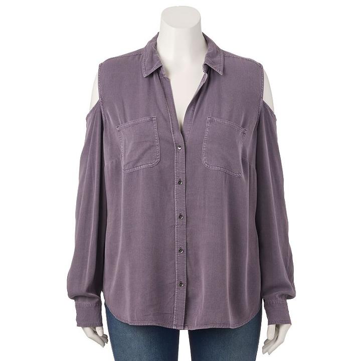 Plus Size Rock & Republic&reg; Cold-shoulder Shirt, Women's, Size: 0x, Med Purple