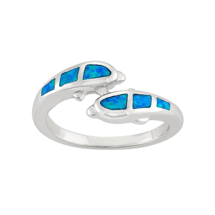 Lab-created Blue Opal Sterling Silver Dolphin Bypass Ring, Women's, Size: 8