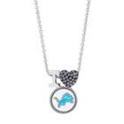 Sterling Silver Crystal I Love Detroit Lions Team Logo Heart Pendant, Women's, Grey