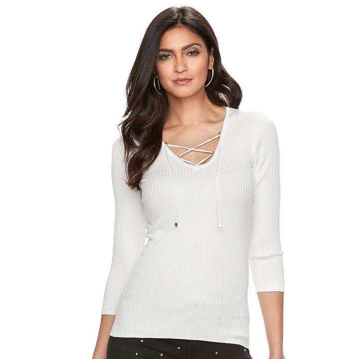 Women's Jennifer Lopez Ribbed Crisscross Tee, Size: Small, Natural