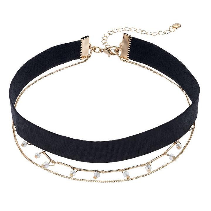 Lc Lauren Conrad Shaky Bead & Ribbon Multi Strand Choker Necklace, Women's, Black