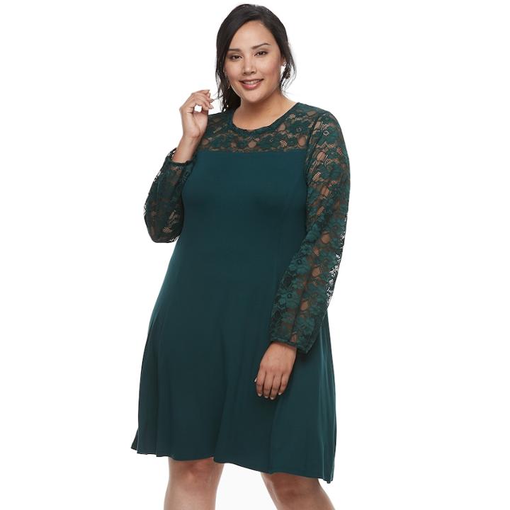 Plus Size Apt. 9&reg; Lace Yoke A-line Dress, Women's, Size: 1xl, Green