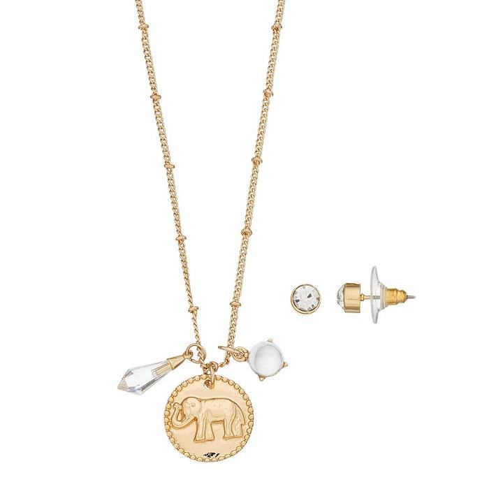 Elephant Charm Necklace & Stud Earring Set, Women's, White Oth