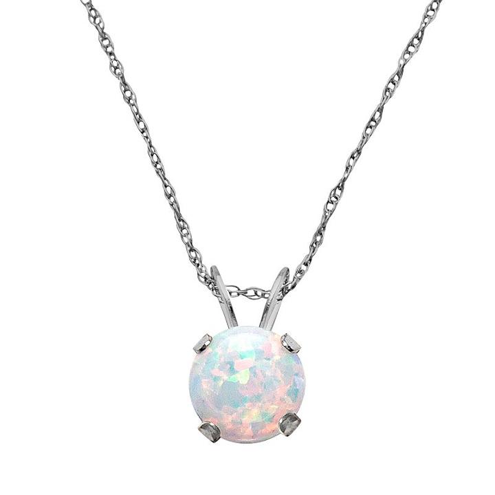 10k White Gold Lab-created Opal Pendant, Women's, Size: 18