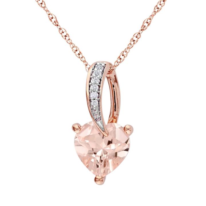 Stella Grace 10k Rose Gold Morganite And Diamond Accent Heart Pendant, Women's, Size: 17, Pink