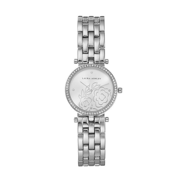 Laura Ashley Women's Crystal Floral Watch, Grey