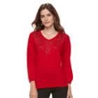 Women's Cathy Daniels Embroidered Sweater, Size: Large, Red