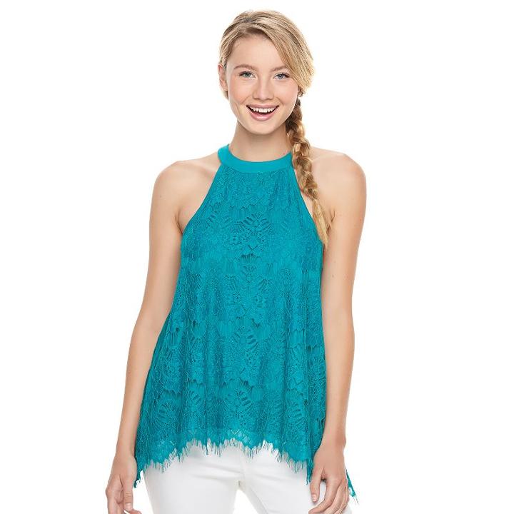 Juniors' Trixxi High Neck Lace Overlay Tank, Girl's, Size: Medium, Green
