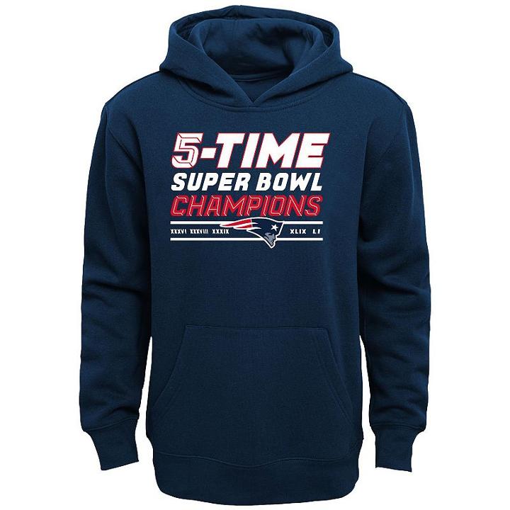 Boys 8-20 New England Patriots 5-time Super Bowl Champions Dynasty Hoodie, Boy's, Size: L(14/16), Blue (navy)