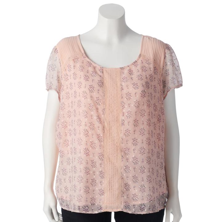 Plus Size Lc Lauren Conrad Textured Dot Top, Women's, Size: 1xl, Light Pink