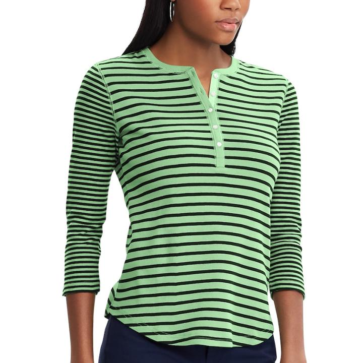 Women's Chaps 3/4-sleeve Henley, Size: Small, Green