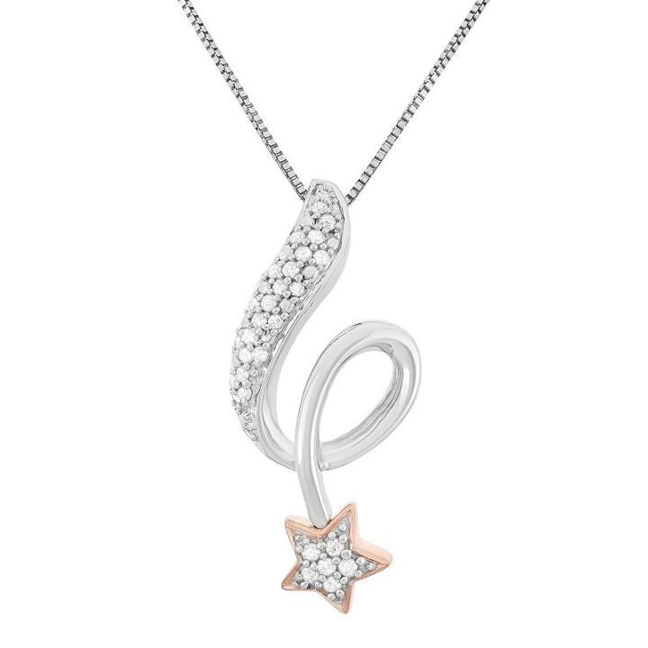 1/6 Carat T.w. Diamond Sterling Silver And 18k Gold Two Tone Falling Star Pendant Necklace, Women's, Size: 18