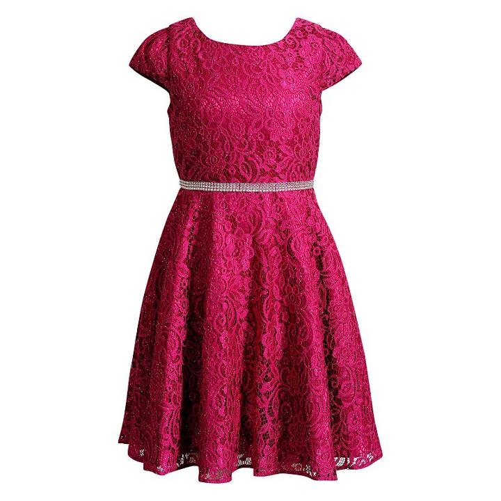 Girls 7-16 Emily West Crocheted Glitter Rhinestone Waist Dress, Size: 7, Dark Red