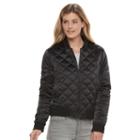 Women's Weathercast Quilted Satin Bomber Jacket, Size: Medium, Black