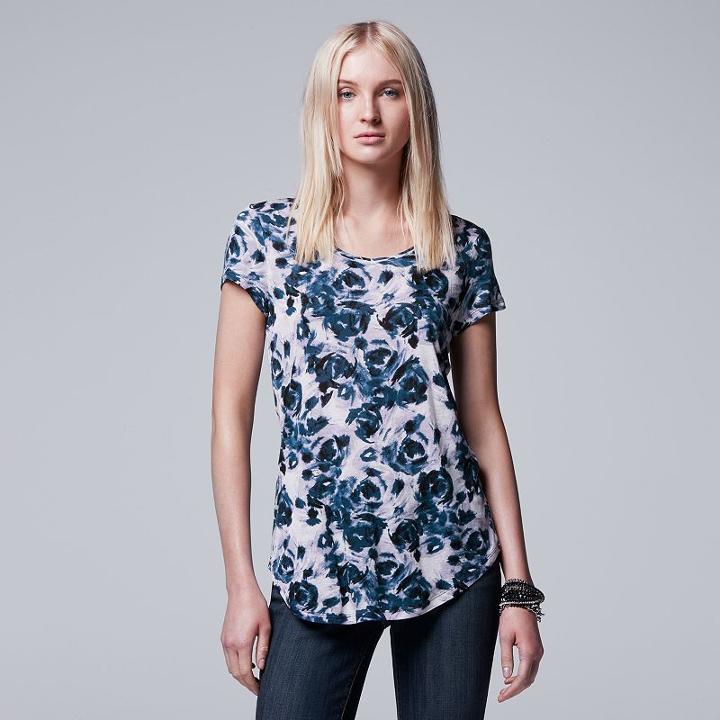 Women's Simply Vera Vera Wang Print Scoopneck Tee, Size: Small, Dark Grey