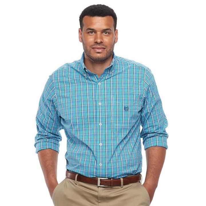 Big & Tall Chaps Regular-fit Plaid Stretch Poplin Button-down Shirt, Men's, Size: 4xb, Blue