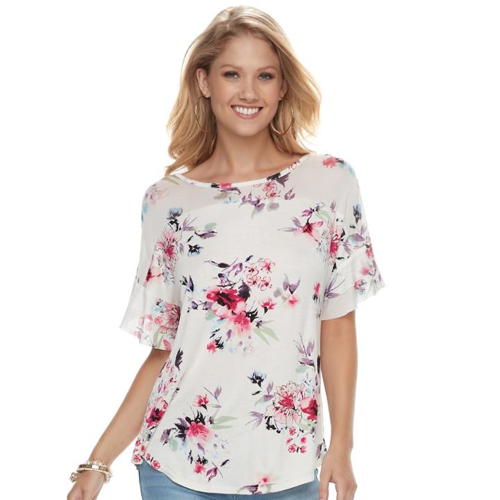 Women's French Laundry Floral Mesh Yoke Top, Size: Large, White