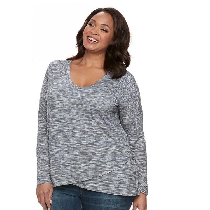 Plus Size Croft & Barrow&reg; Print High-low V-neck Tee, Women's, Size: 2xl, Grey