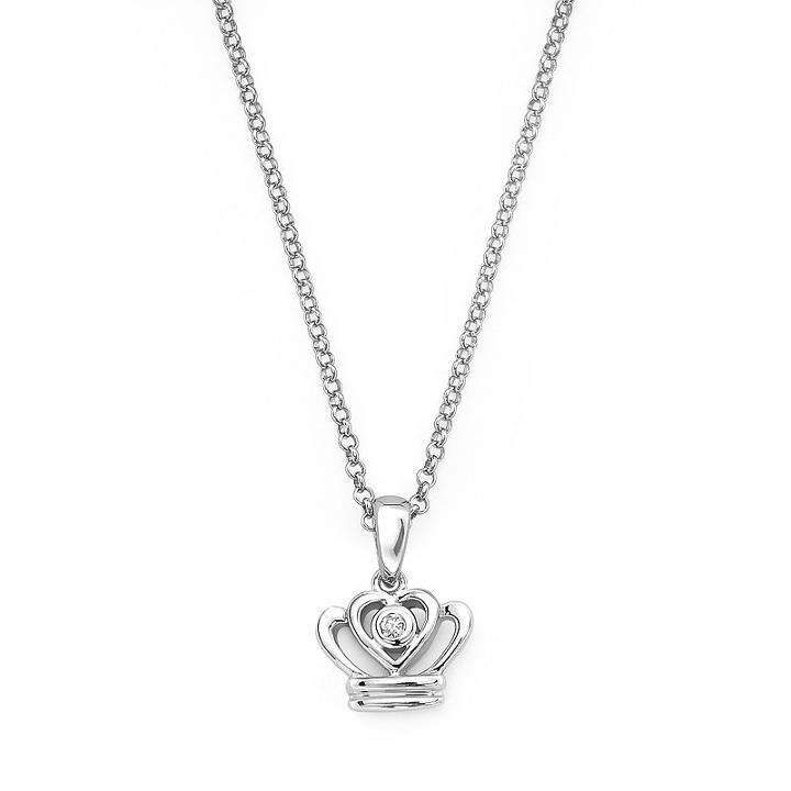 Little Diva Diamonds Sterling Silver Diamond Accent Crown Pendant - Kids, Girl's, Size: 14, White