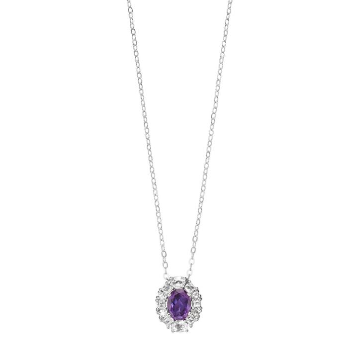 Sterling Silver Amethyst & White Topaz Oval Pendant Necklace, Women's, Size: 18, Purple