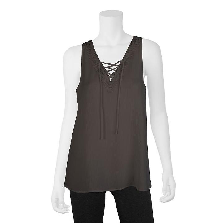 Juniors' Iz Byer California Crochet Trim Lace-up Tank, Teens, Size: Small, Dark Green