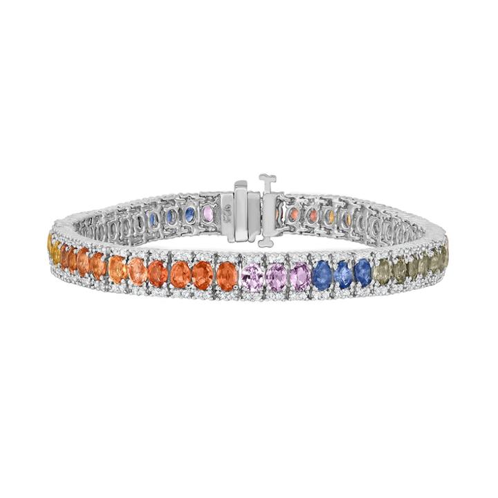 Sterling Silver Gemstone Tennis Bracelet, Size: 7, Multicolor
