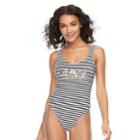 Striped Aloha One-piece Swimsuit, Teens, Size: Large, White