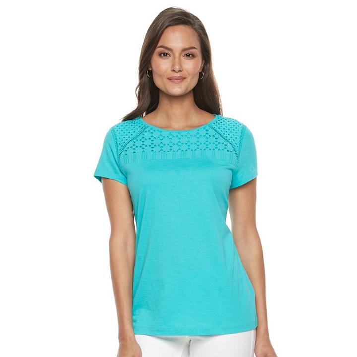 Women's Croft & Barrow&reg; Lace-yoke Tee, Size: Medium, Turquoise/blue (turq/aqua)