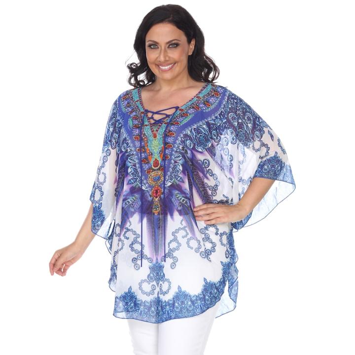 Plus Size White Mark Lace-up Poncho, Women's, Blue