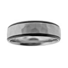 Lynx Stainless Steel Black Ion Hammered Wedding Band- Men, Size: 10, Grey