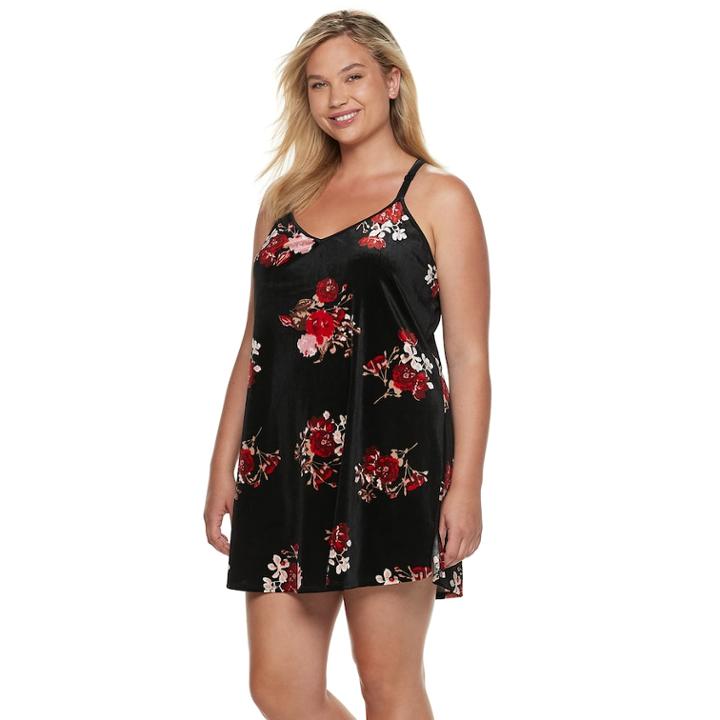 Plus Size Apt. 9&reg; Floral Velvet Chemise, Women's, Size: 3xl, Black