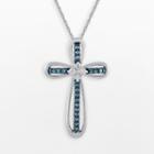 10k White Gold 1/5-ct. T.w. Blue And White Diamond Cross Pendant, Women's