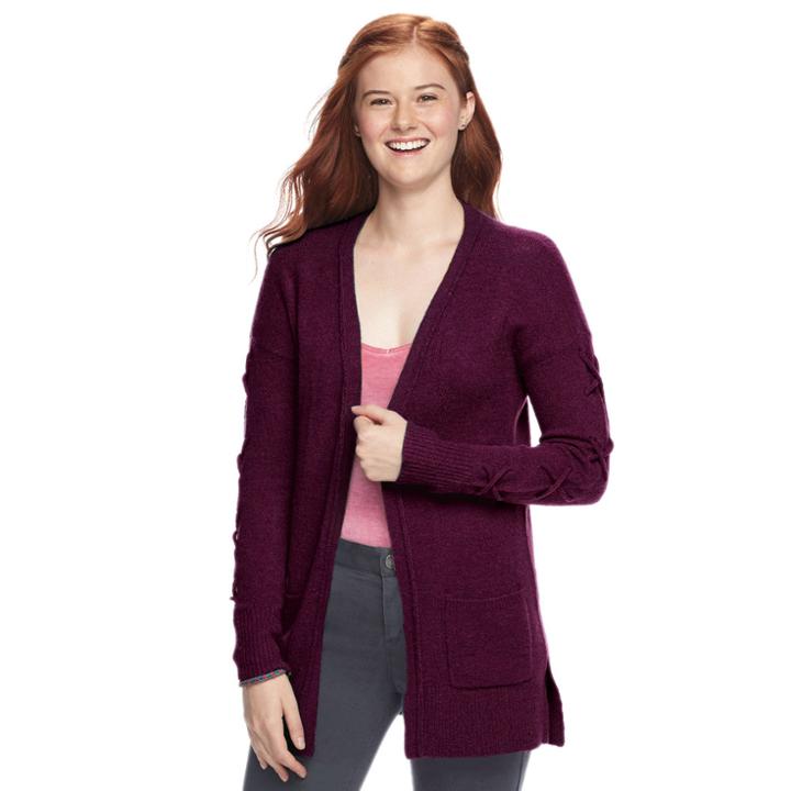 Juniors' Pink Republic Lace-up Cardigan, Teens, Size: Large, Brt Purple