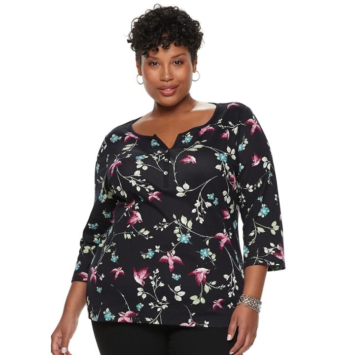 Plus Size Croft & Barrow&reg; Henley, Women's, Size: 2xl, Black