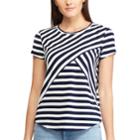 Petite Chaps Striped Crewneck Tee, Women's, Size: M Petite, Blue (navy)